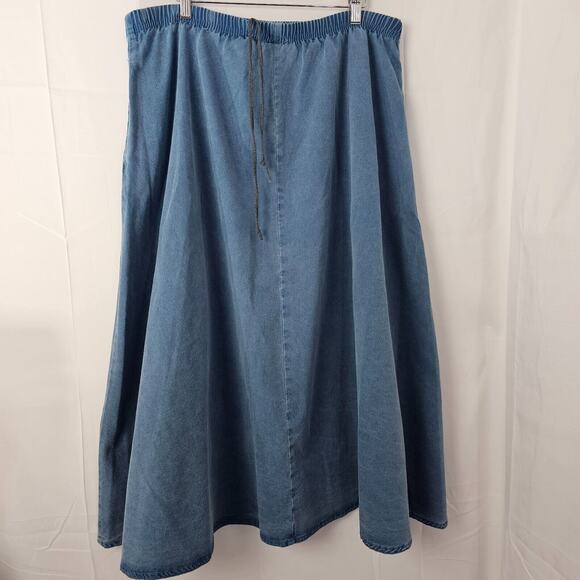 Vintage Denim Outfit 2 Piece Set Large Long Shirt Skirt Jean Blue Fall Leaf Puff - Picture 5 of 16